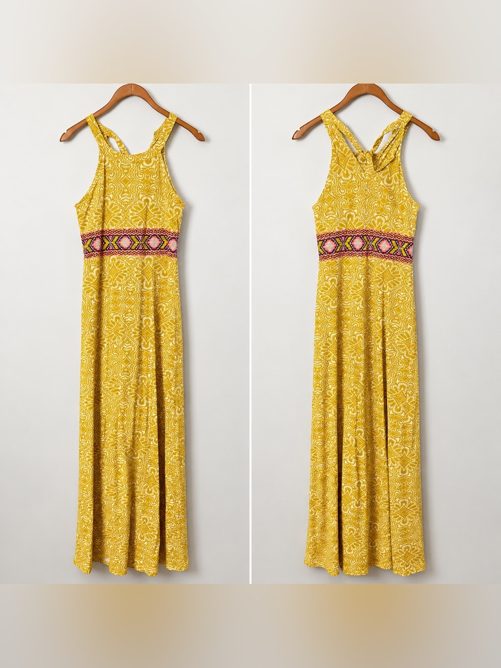 prAna Organic Cotton Yellow Print Maxi Dress Size Small Boho